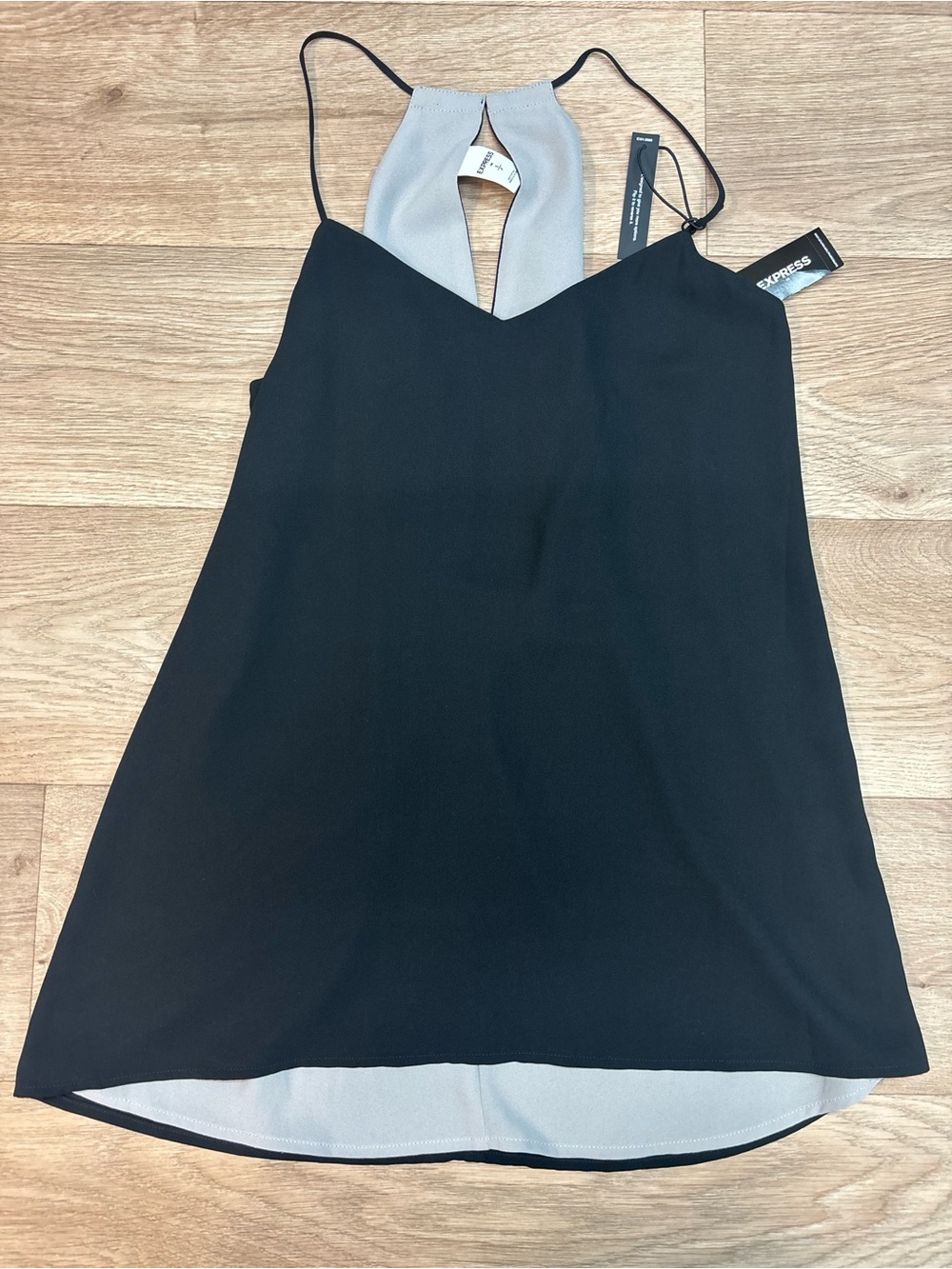 Express Reversible Camisole Top Black Grey Halter Neck Spaghetti Strap Small NWT
